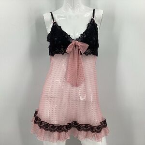*** Victoria's Secret Pink and Black Polka Dot Chemise *** L